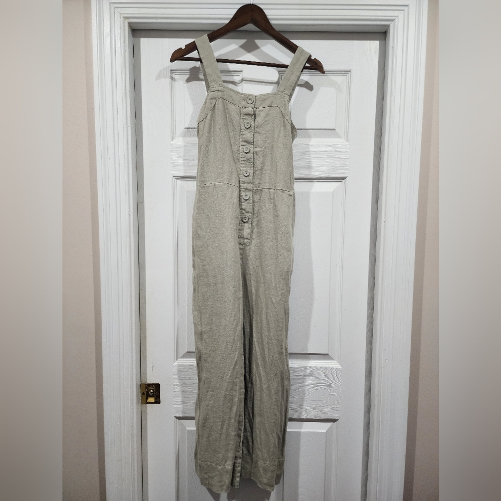 Beige Button-Front Jumpsuit